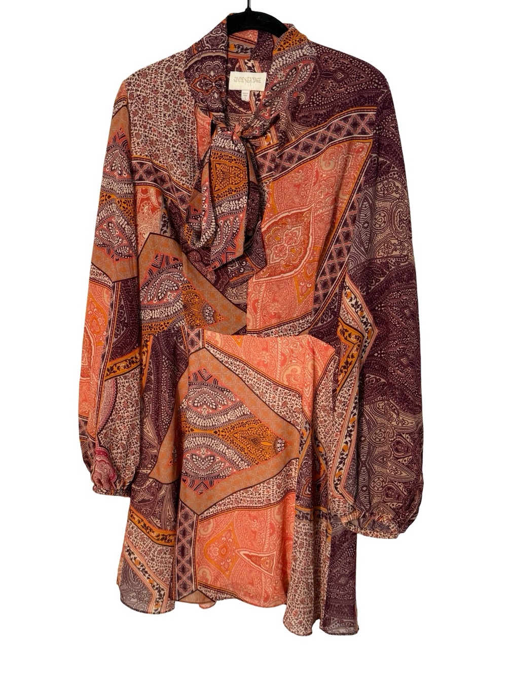 Divine Heritage Floral Paisley Boho Printed Long Sleeve Dress Size Large